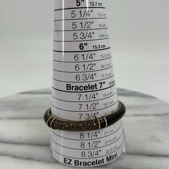 Judith Leiber gold Black Enamel pave bangle bracelet - Picture 4 of 6